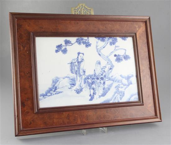 A Chinese blue and white plaque, 20th century, overall size 42 x 54cm